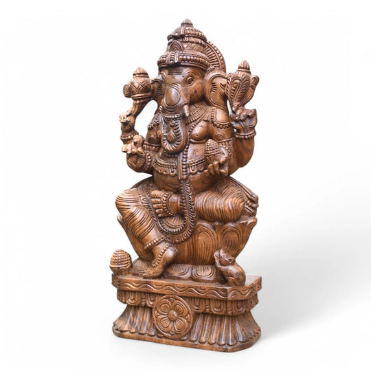 Beautiful Ganesh Carved in Right Trunk 24"