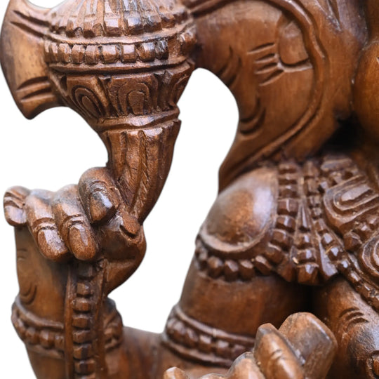 Wooden Ganesh Holding laddu on left 24"