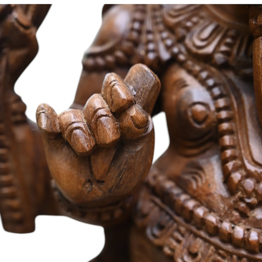 Wooden Ganesh Holding laddu on left 24"