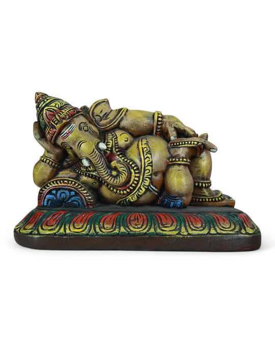 wooden reclining Ganesh