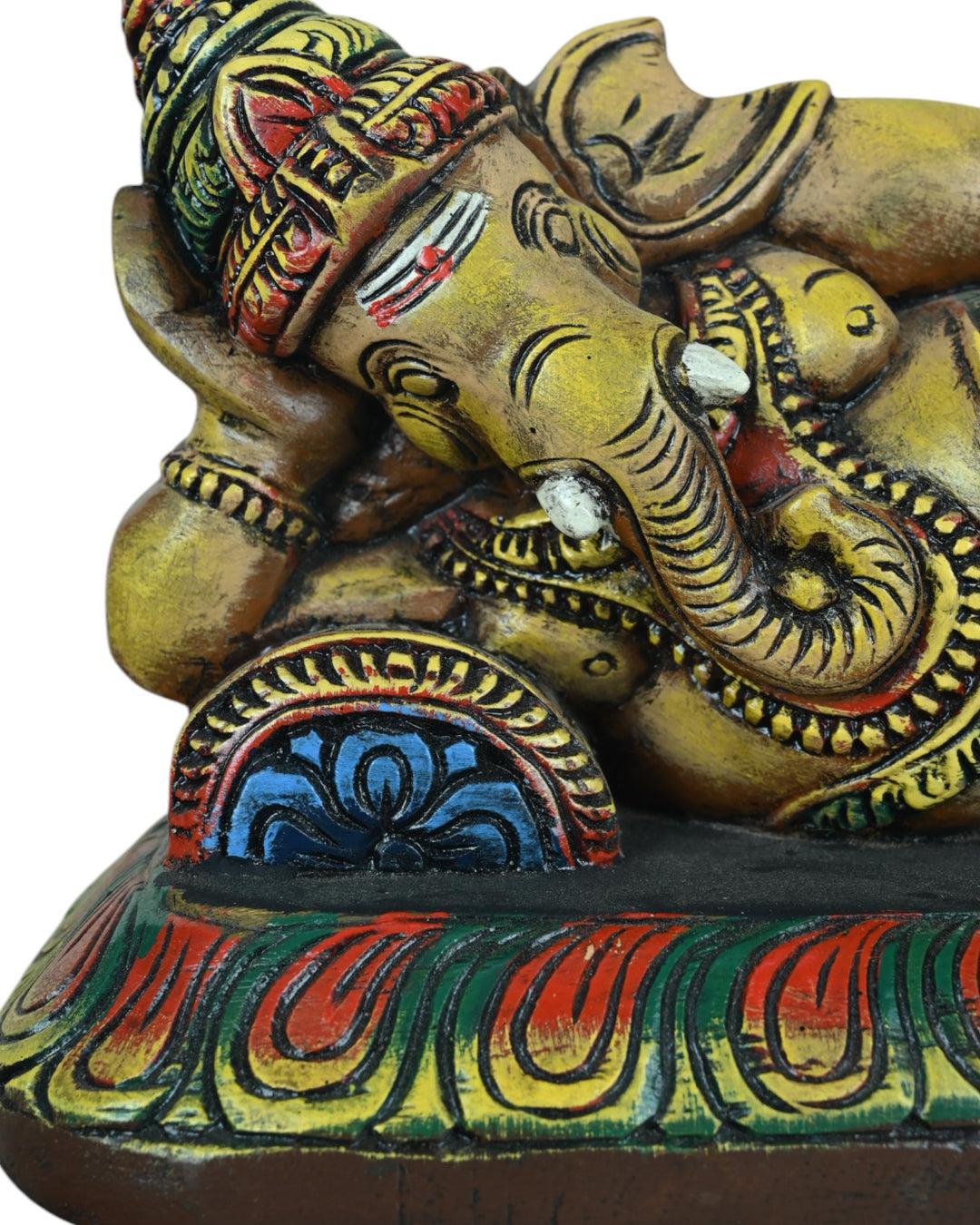 wooden ganpati murti in reclining posture 14"