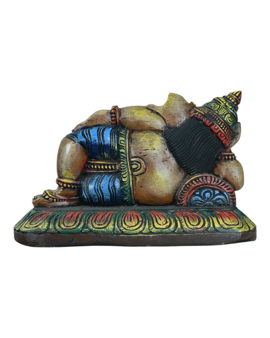 wooden ganpati murti in reclining posture 14"