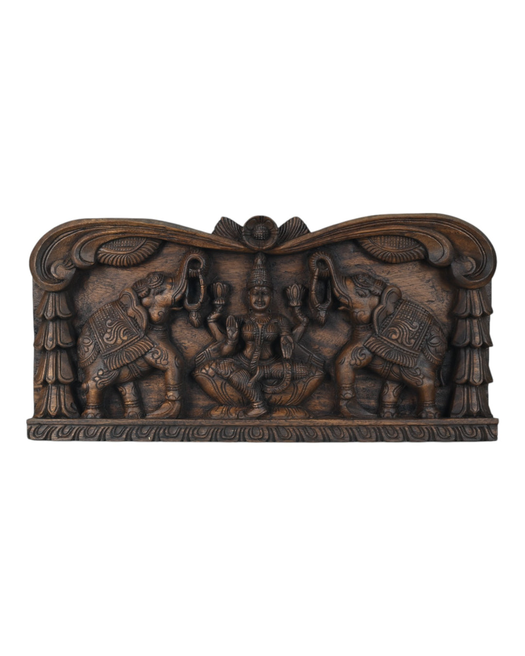 Gajalakshmi Wood Carving Panel for Home Entrance 