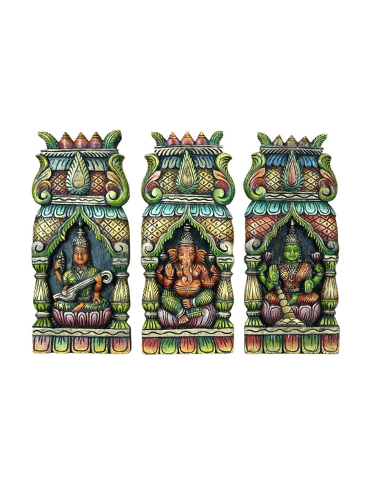 Vertical Wall Mount in Lord Saraswathi, Ganesha & Lakshmi 17"