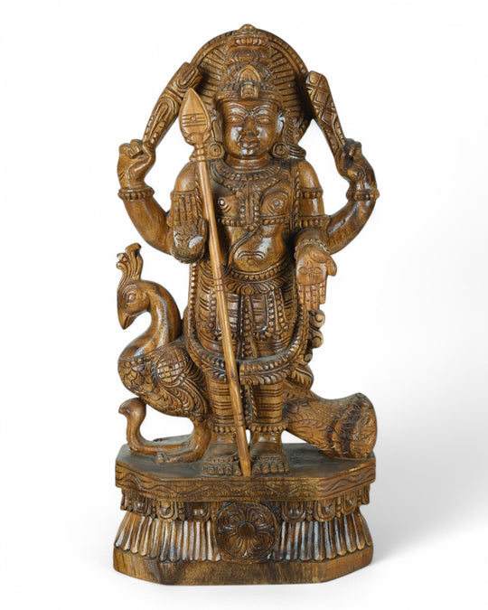 Four Armed Lord Murugan standing with Peacock 24"