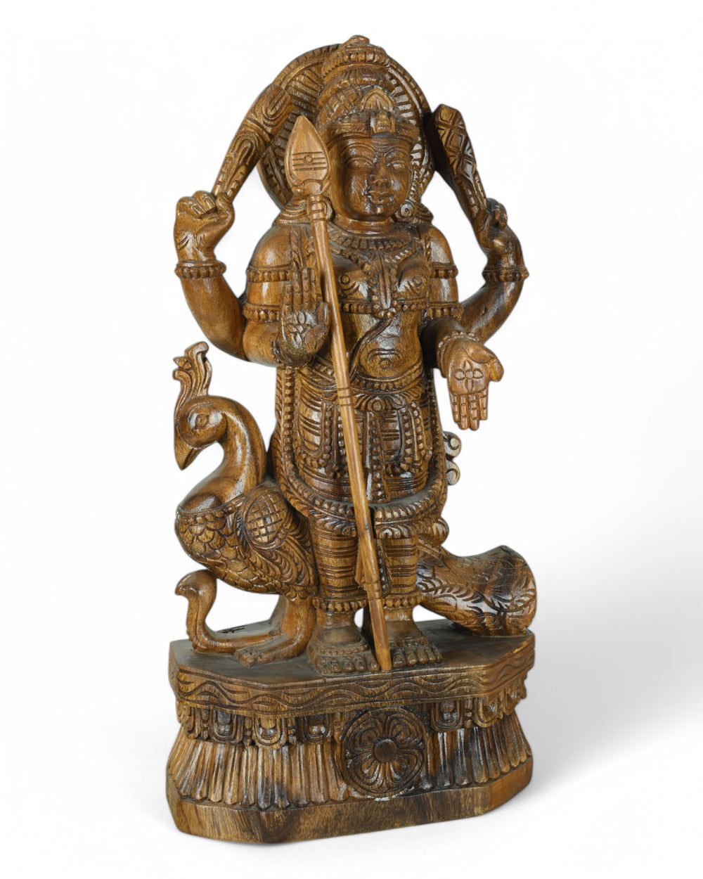 Four Armed Lord Murugan standing with Peacock 24"