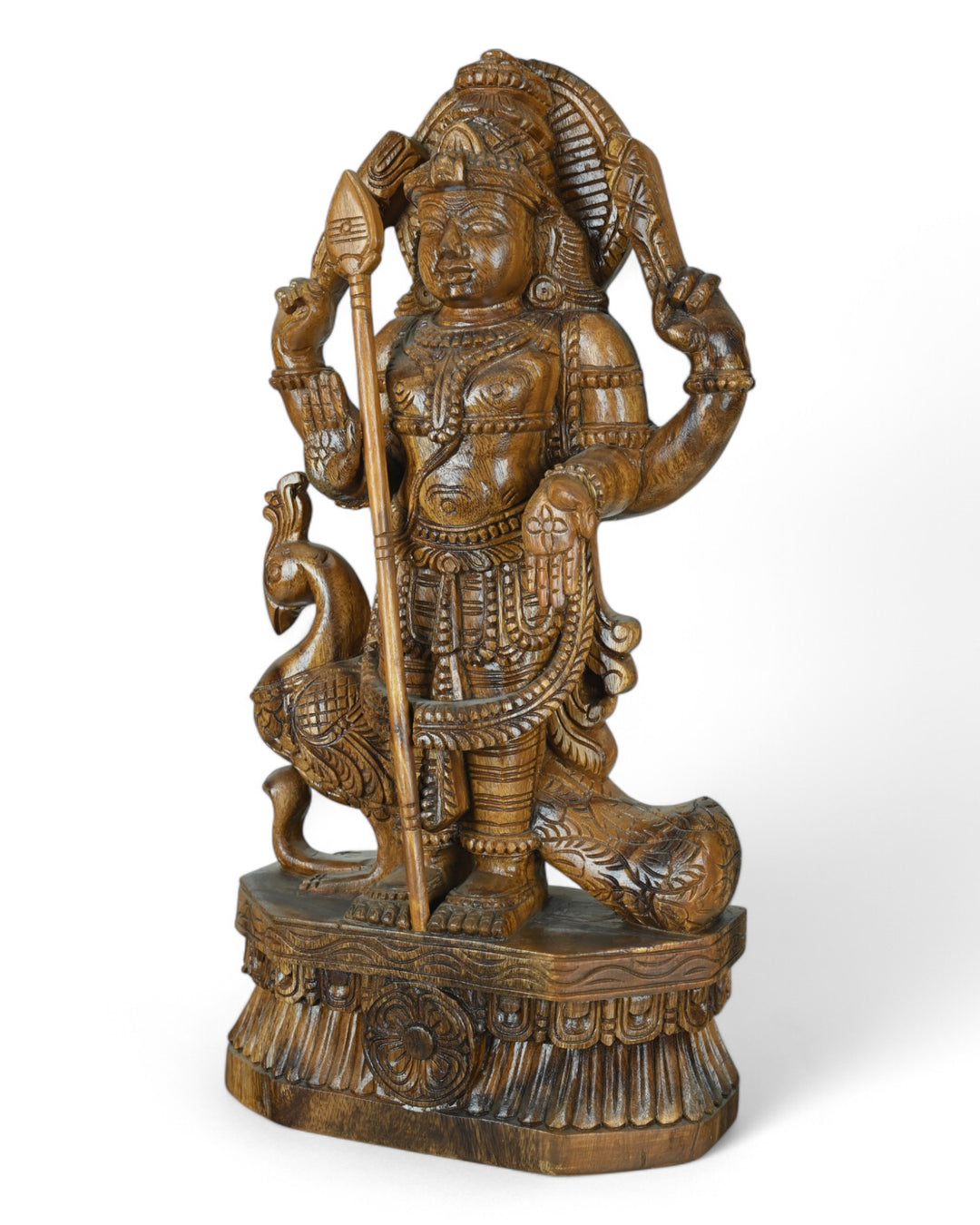 Four Armed Lord Murugan standing with Peacock 24"