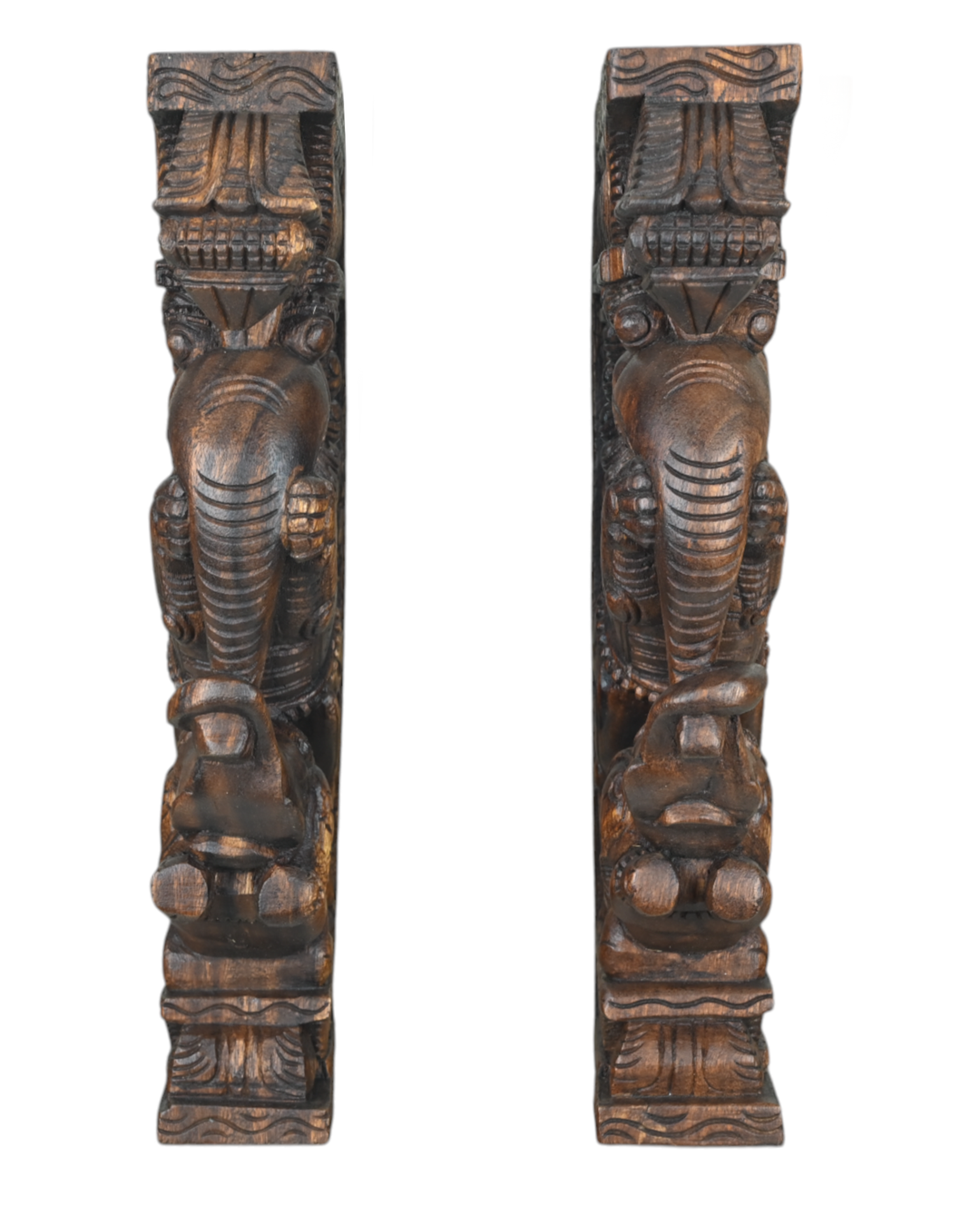 Wooden Brackets Riding Yali above With Elephant Sculpture 18"