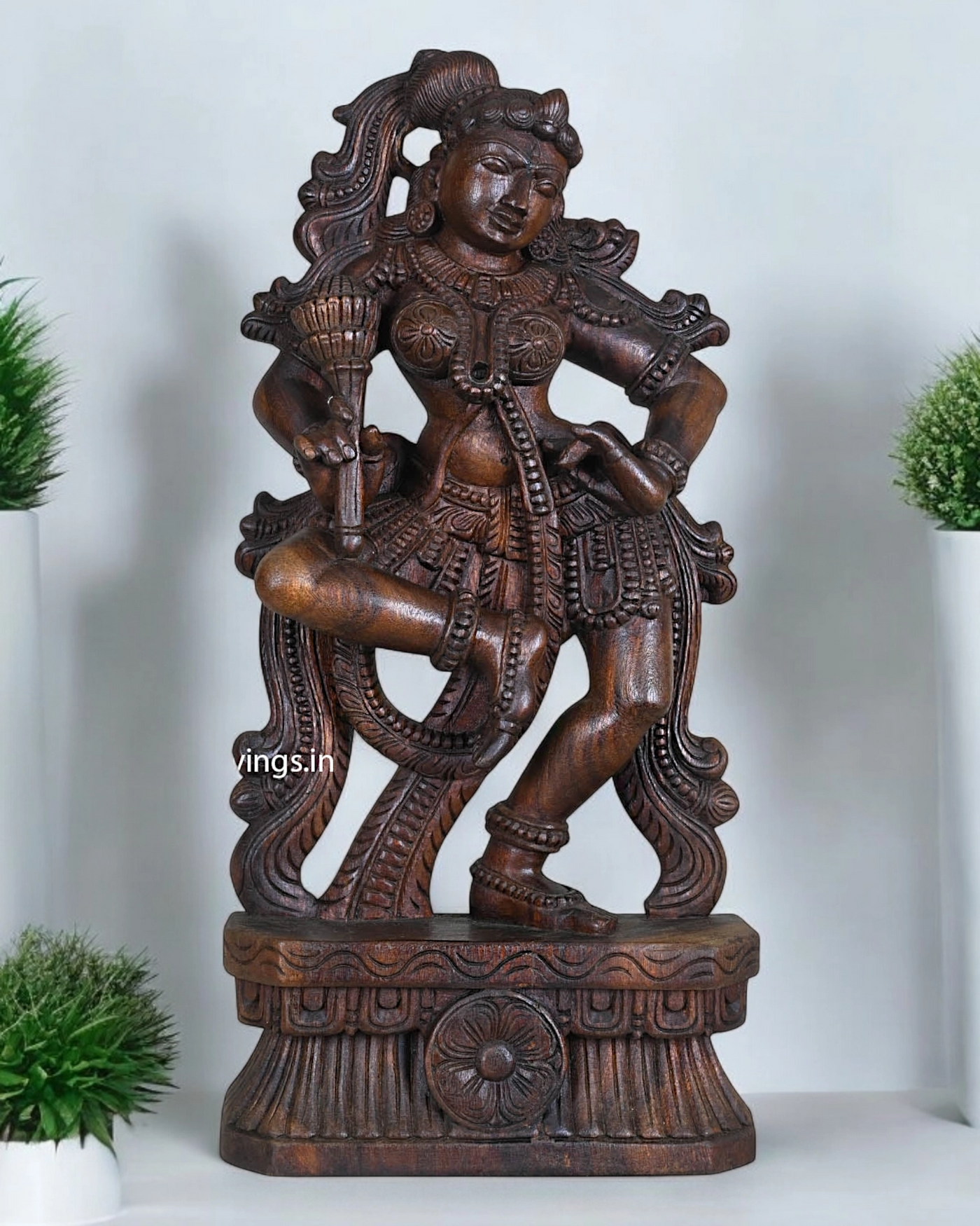 Standing Beauty Apsara Holding Lotus Petal Sculpture 25"