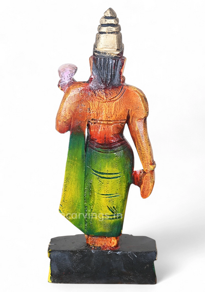 12" Goddess Lakshmi Standing on Beedam and Holding Lotus wood Sculpture