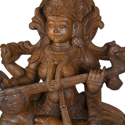 Sculpture Of Padma Saraswathi With Veena 36"