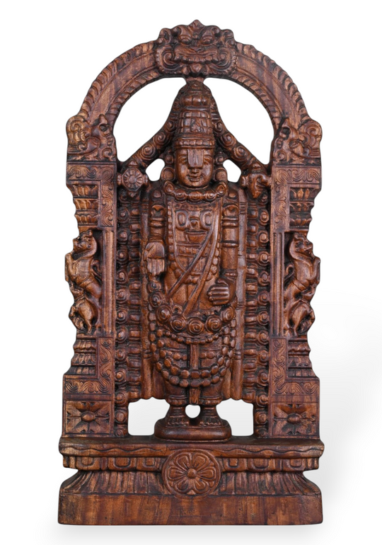 Elegantly carved design of the Lord Venkateswara wooden statue 24"