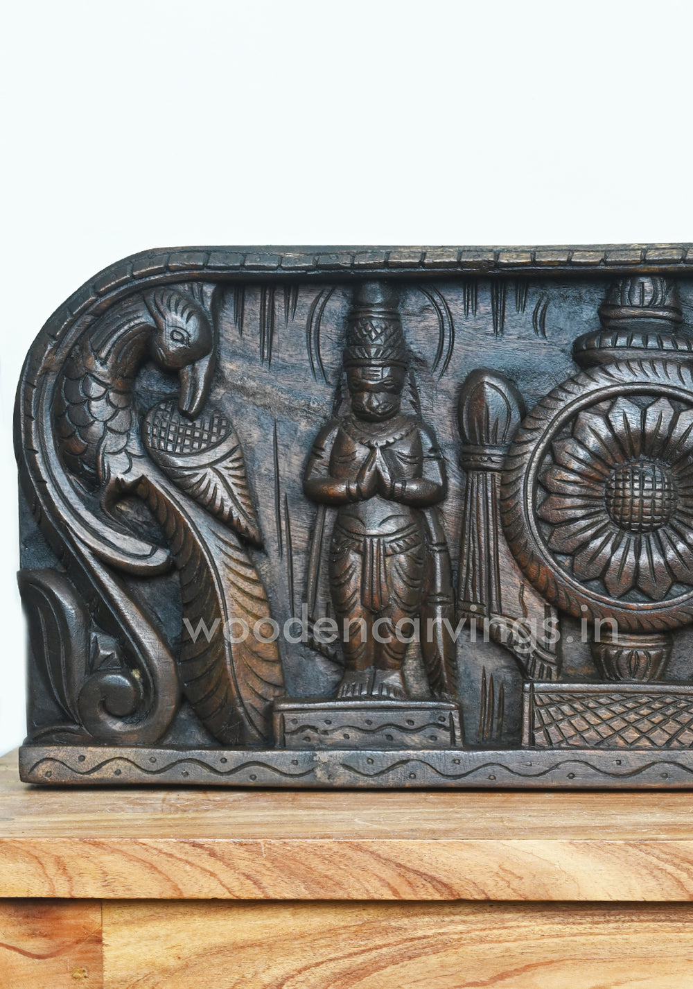 Wooden Reclining Ranganathar on Serpent With Goddess lakshmi Wooden Wall Panel 49"