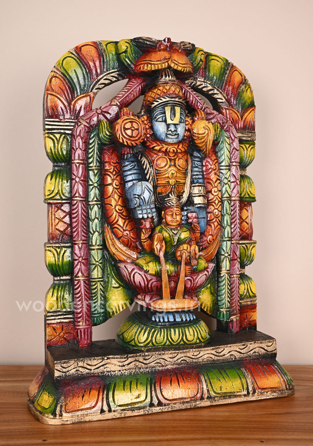 Venkatajalapathy with Shri MahaLakshmi Coloured Sculpture 20"