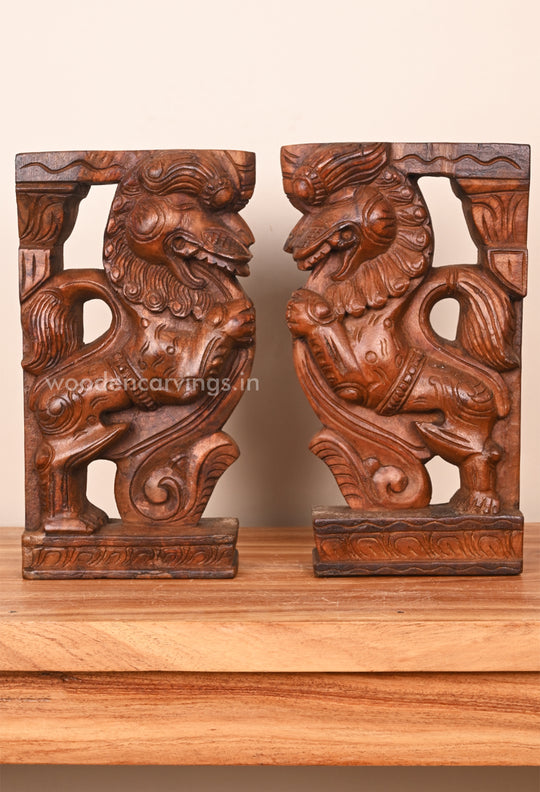 Wall Mount of Ancient Animal Yaazhi Wooden Brackets 12"