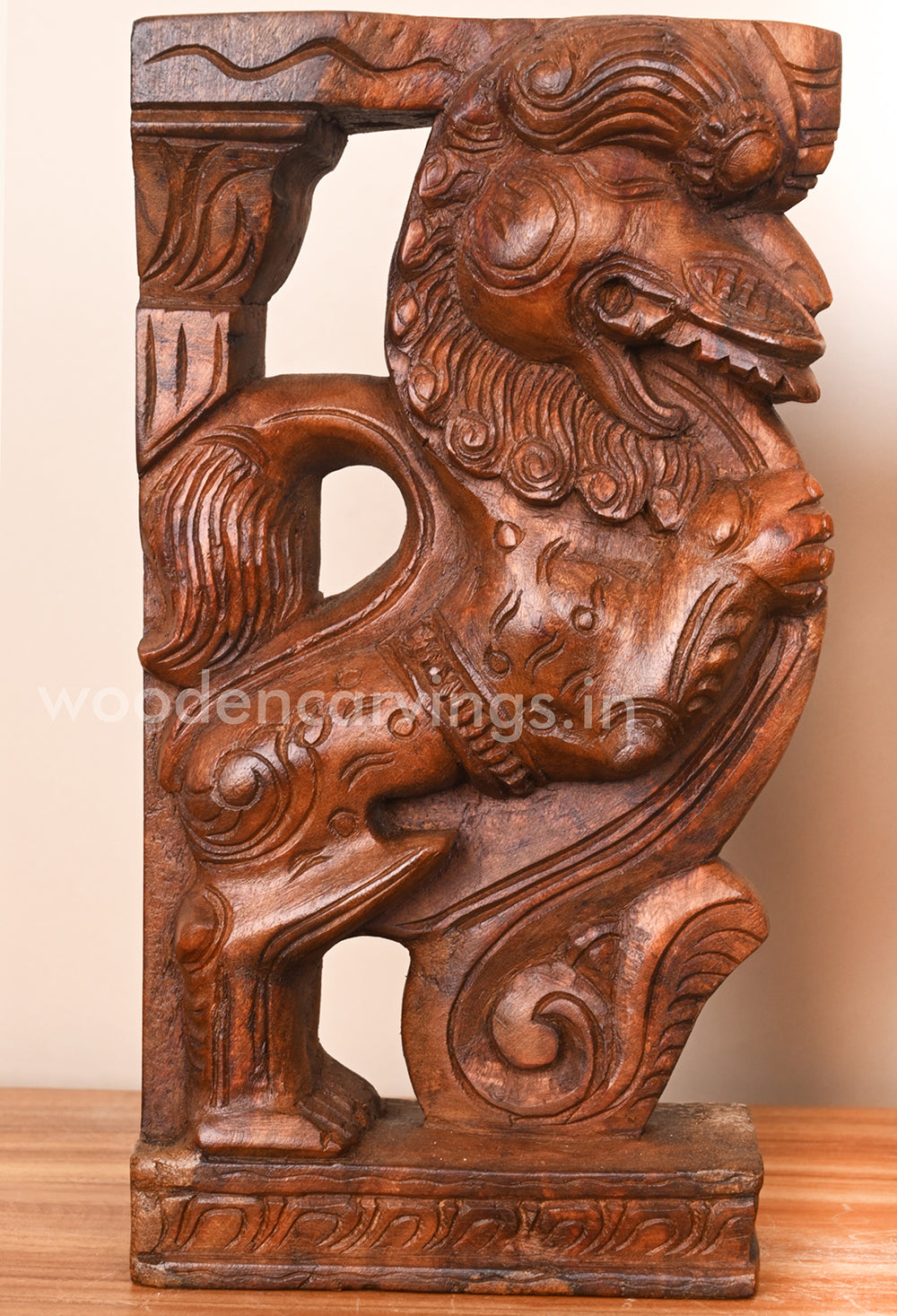 Wall Mount of Ancient Animal Yaazhi Wooden Brackets 12"