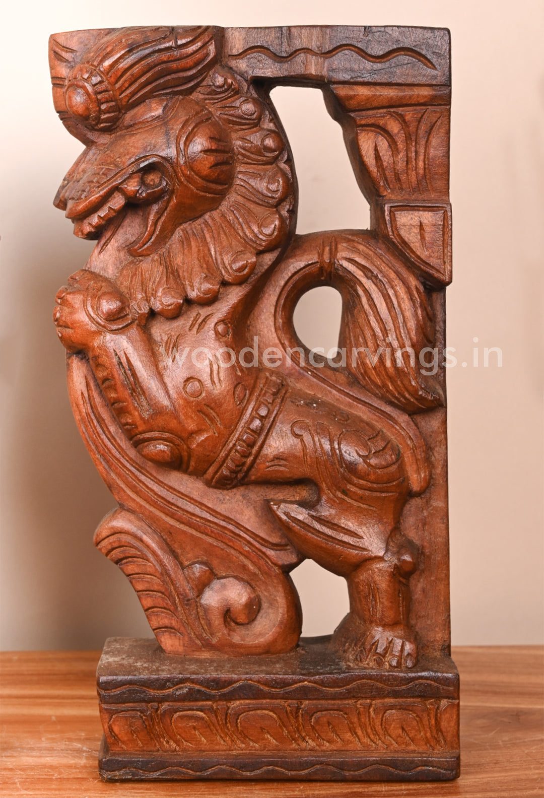 Wall Mount of Ancient Animal Yaazhi Wooden Brackets 12"