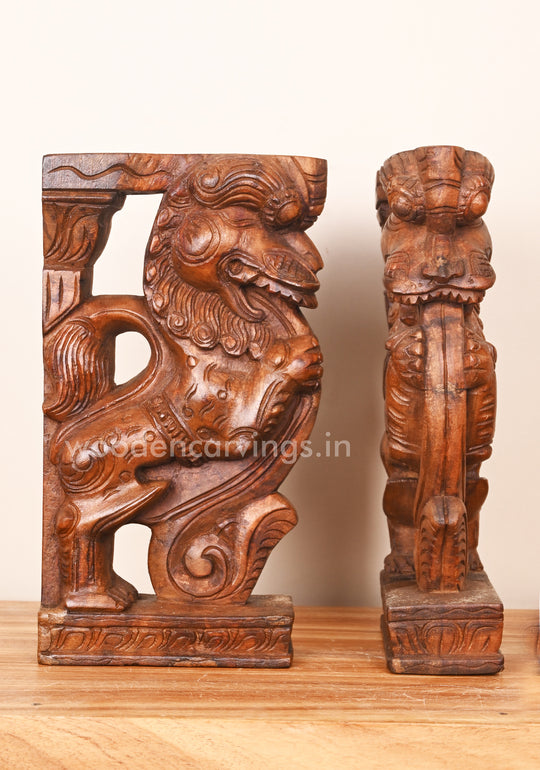 Wall Mount of Ancient Animal Yaazhi Wooden Brackets 12"