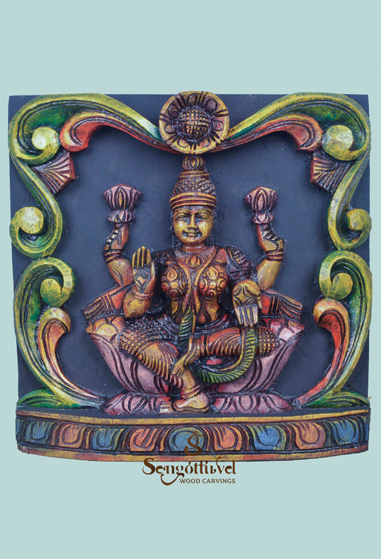 Goddess Lakshmi Floral Design square wall mount 12"