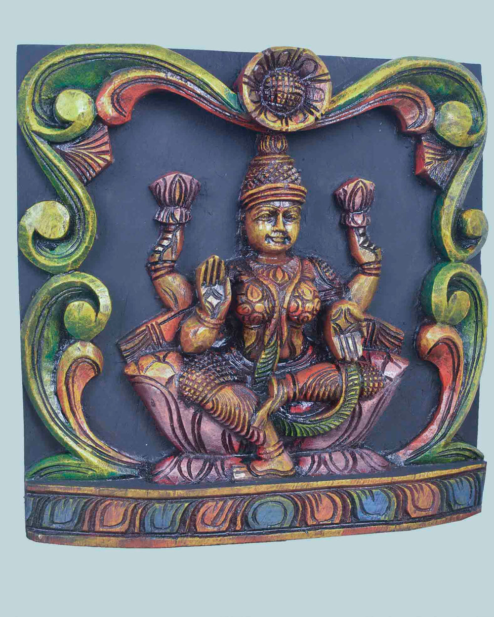 Goddess Lakshmi Floral Design square wall mount 12"