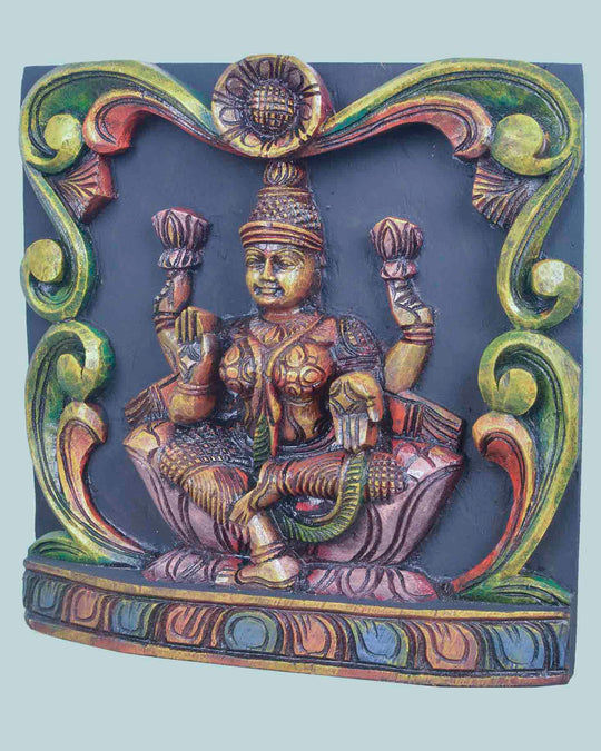 Goddess Lakshmi Floral Design square wall mount 12"