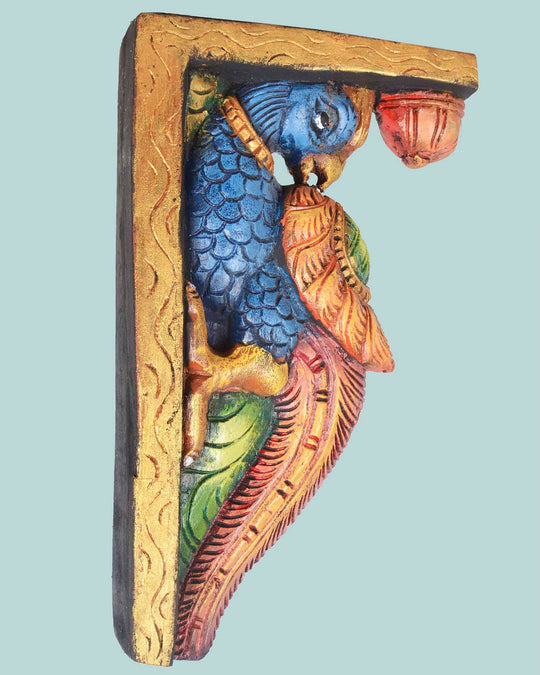 Standing Wooden Coloured parrot Wall mount corbel 15"