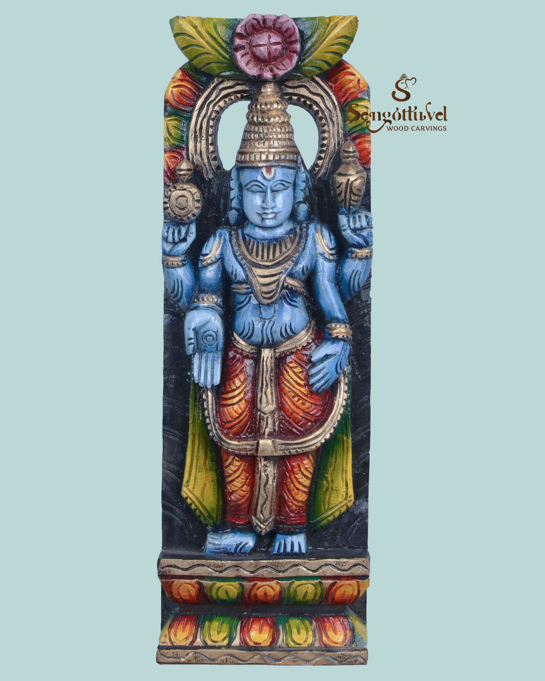 Blueish vishnu Beautiful art work wall Mount 17.5"