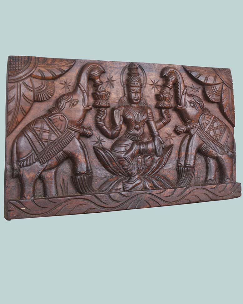 Goddess GajaLakshmi seated on Lotus Horizontal panel 19"