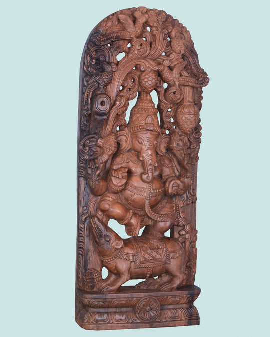 Dancing Ganesha On Rat Jali Work Wall Mount 36"