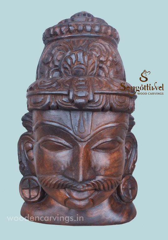 Veerangi Ayyanar Wax Brown Wooden mask 12"