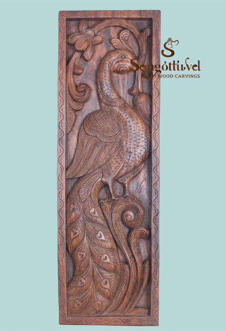 Vertical Peacock Standing on Tree Wall Mount 37"