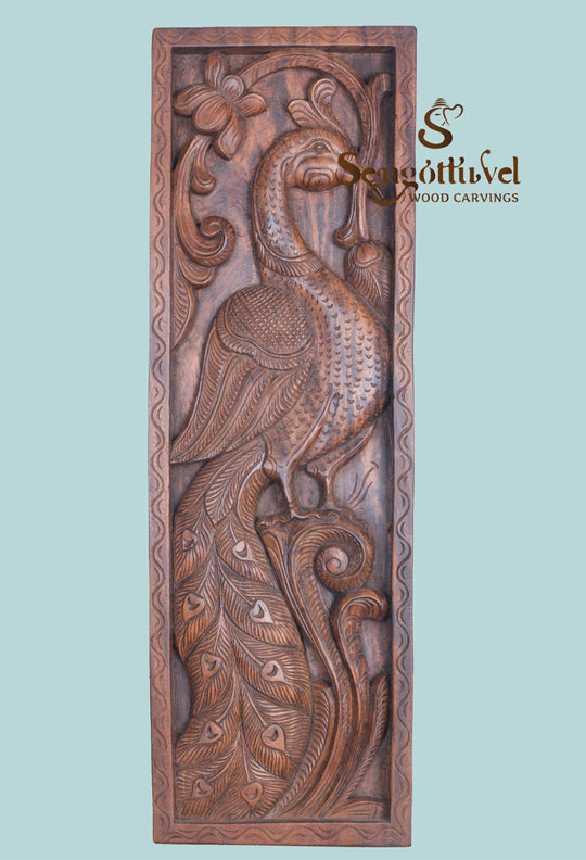 Vertical Peacock Standing on Tree Wall Mount 37"