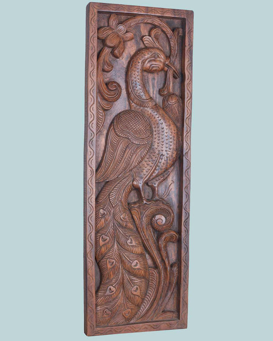 Vertical Peacock Standing on Tree Wall Mount 37"