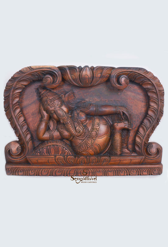 Lord Ganesh Relaxly Reclining on pillow panel 18"