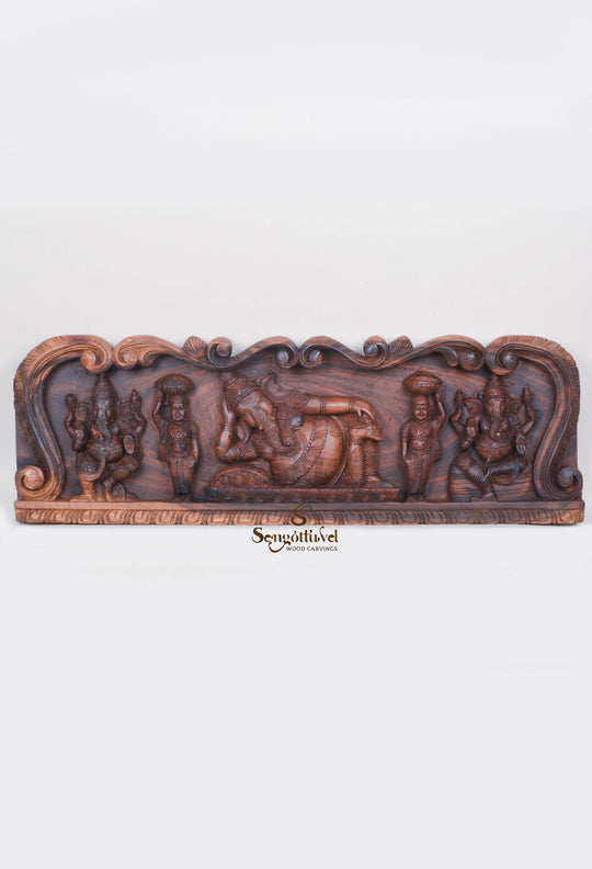 Reclining Lord Ganesh with Two Nartaki Ganesh panel 36"