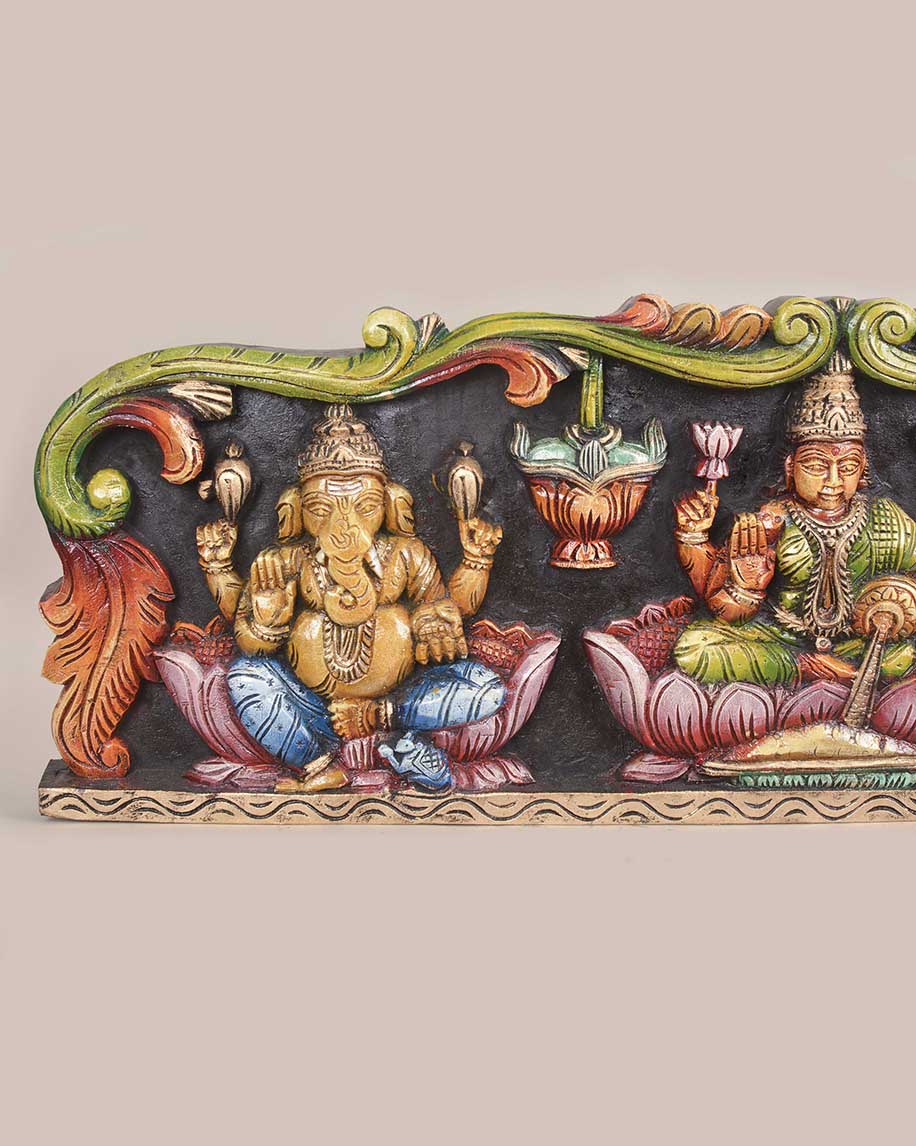 MahaLakshmi with Lord Ganesh&Saraswathi Horizontal panel 36"