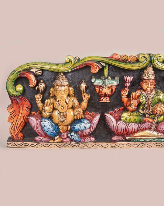 MahaLakshmi with Lord Ganesh&Saraswathi Horizontal panel 36"