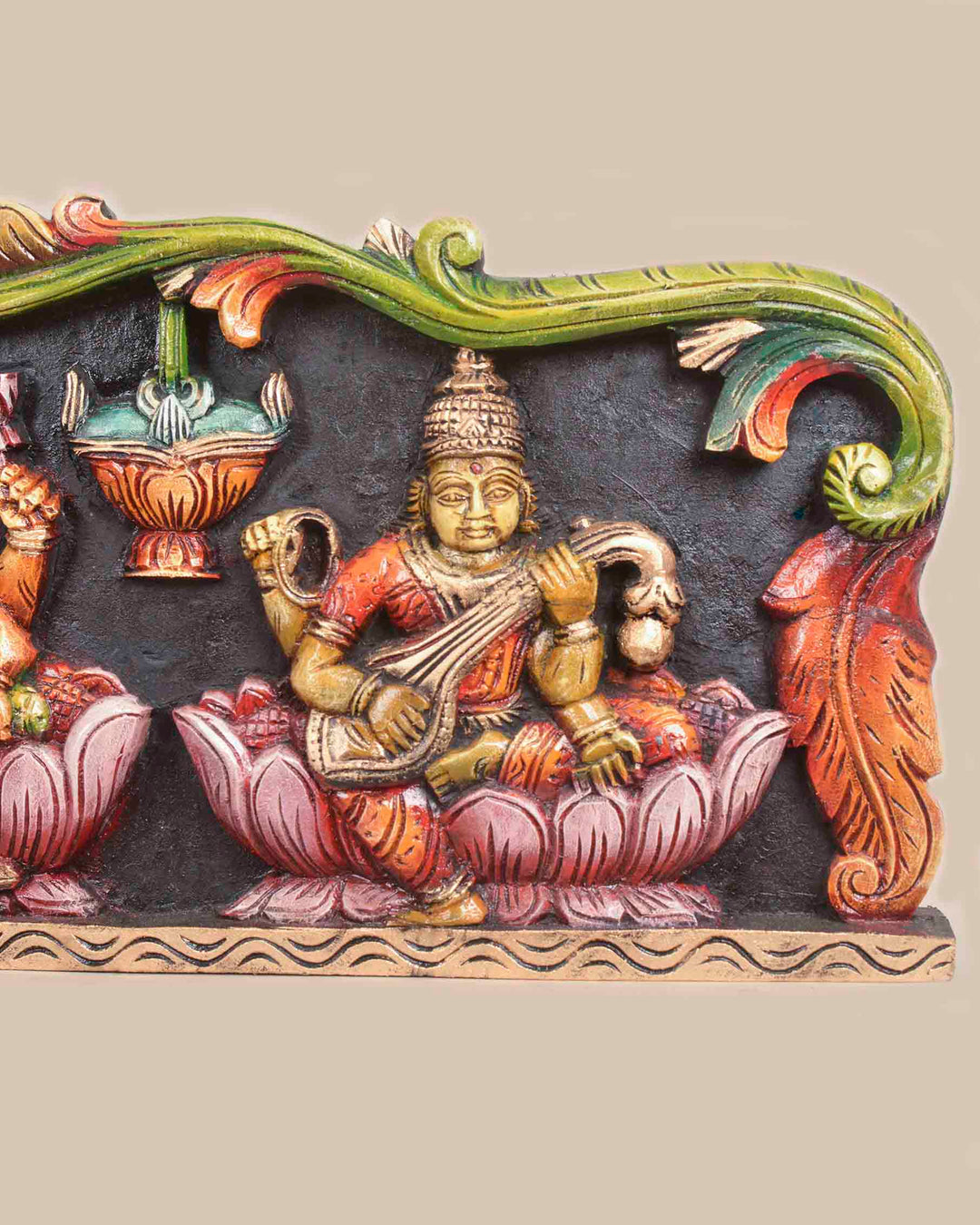 MahaLakshmi with Lord Ganesh&Saraswathi Horizontal panel 36"