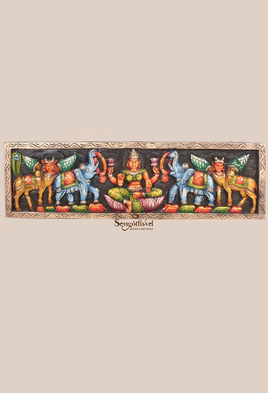 Goddess GajaLakshmi with Kamadhenu Horizontal Wall Panel 30"