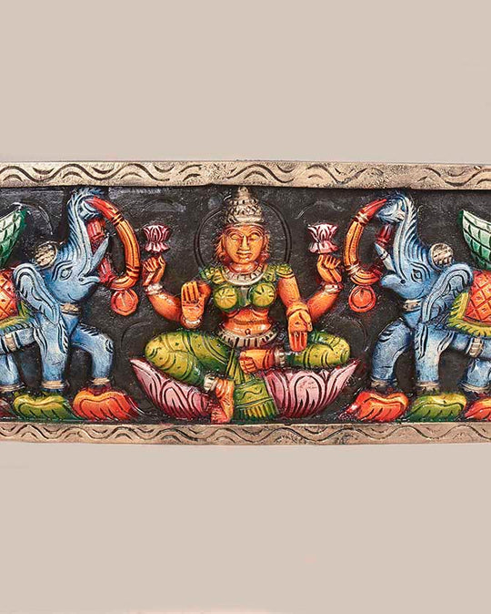 Goddess GajaLakshmi with Kamadhenu Horizontal Wall Panel 30"