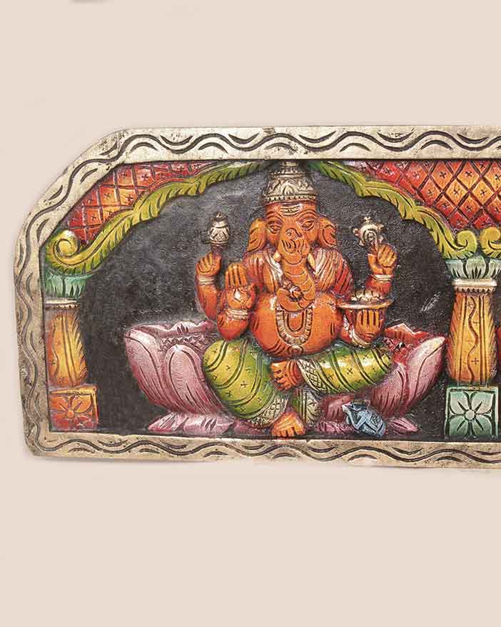 Temple Look MahaLakshmi, Ganesh, Saraswathi Horizontal Panel 36"