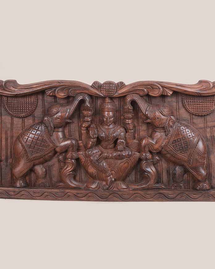 Peacock Design GajaLakshmi, Ganesh, Saraswathi Horizontal Wall Panel 48"